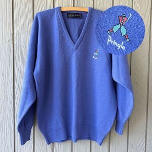 VTG Pringle of Scotland Periwinkle Wool Golf Sweater Men’s L XL Made in Scotland